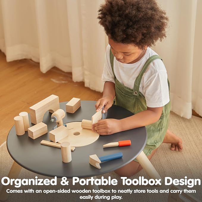 PlanToys® Wooden Handy Carpenter Set for Montessori Inspired Practical Life Play | Fine Motor, Construction and Imaginative Skill Building | Eco Friendly Tool Set for Creative Hands On Learning