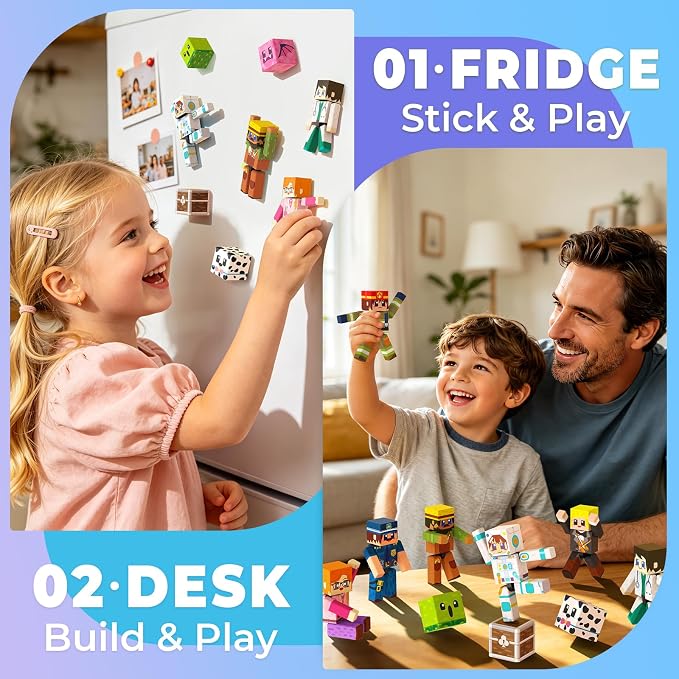 20 Pcs Magnetic People Figures Pretend Playset, Articulated Rotatable Magnet People, Kids Community Helpers STEM Building Toys Compatible with Magnetic Blocks & Tiles, Gift for Boys Girls Ages 6+