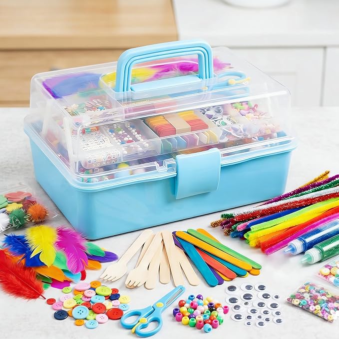 Bobbie Art Arts and Crafts Supplies for Kids- Ultimate Crafting Supply Carboodle in Portable 3 Layered Plastic Art Art Crafting Kit Birthday Gifts for Kids