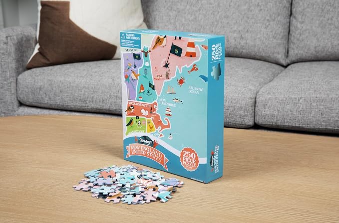 Geotoys New England Region Jigsaw Puzzle - Educational and Interactive Map Game - 250 Piece Puzzles - Jigsaw Puzzles for Kids Ages 8-12 - Kids Puzzle Games with Colorful Landmarks