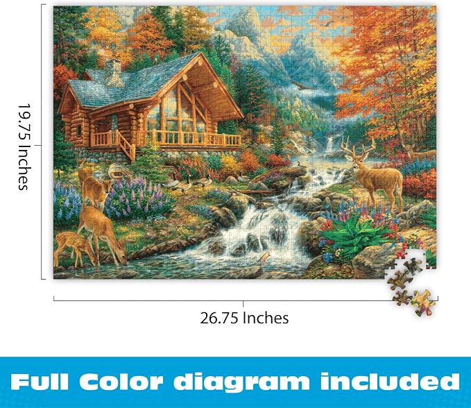 Buffalo Games Chuck Pinson - Alpine Serenity - 1000 Piece Jigsaw Puzzle - Large, 26.75 x 19.75 in, Multicolor - 1000 Piece Puzzle for Adults - Bonus Full Color Diagram - Nature Scene