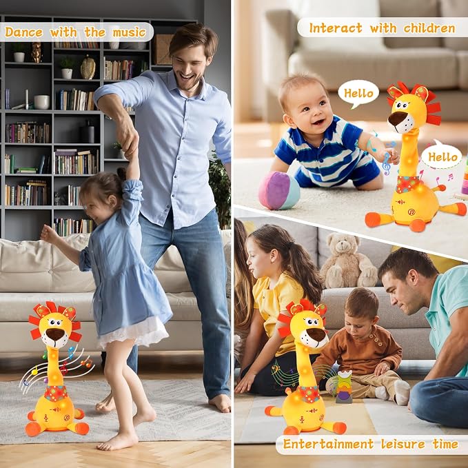LUKETURE Dancing Talking Lion Plush, Interactive Stuffed Animal Toy, Musical Plush with Record & Repeat, Sings 10 Songs, LED Lights