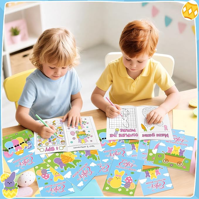 Easter Bunny Activity Books for Kids - 24Pcs Happy Easter Mini Games Coloring Book Set Rabbit Theme Bulk Mazes Word Search Word Scramble Games for School Classroom Spring Holiday Party DIY Favor