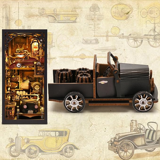 TOYQI Book Nook Kit, Book Nook Kits for Adults | DIY Miniature Dollhouse Kit 3D Wooden Puzzle Booknook Bookend with LED Light