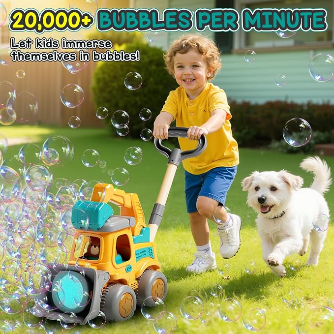 Bubble Machine for Toddlers 3-6: Construction Truck Bubble Lawn Mover, 2-in-1 Handheld Push Automatic Bubble Blower with Led Lights USB Rechargeable, Bubbles Toy for Kids Boy Girl 3-6 Year Old