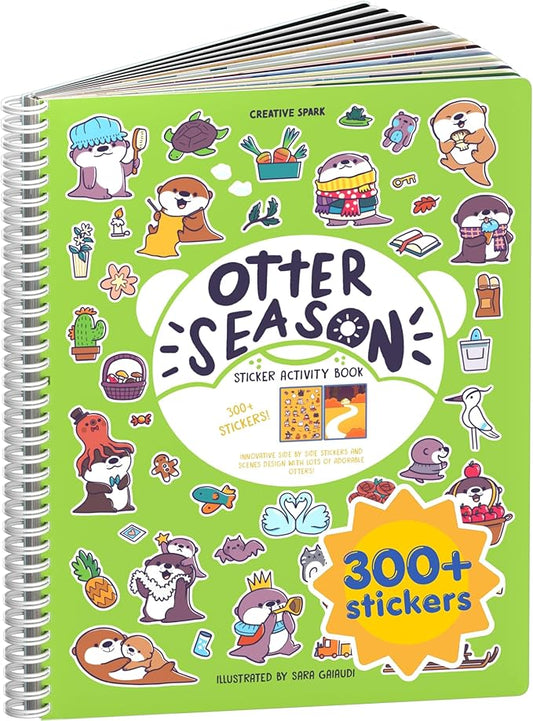 Otter Season 300+ Sticker Book for Kids by Cupkin - Arts & Crafts Activity Book, Stickers, 8 Scenes & Coloring Pages - Road Trip Essentials, Travel Essentials for Ages 2-8 - Spiral Bound
