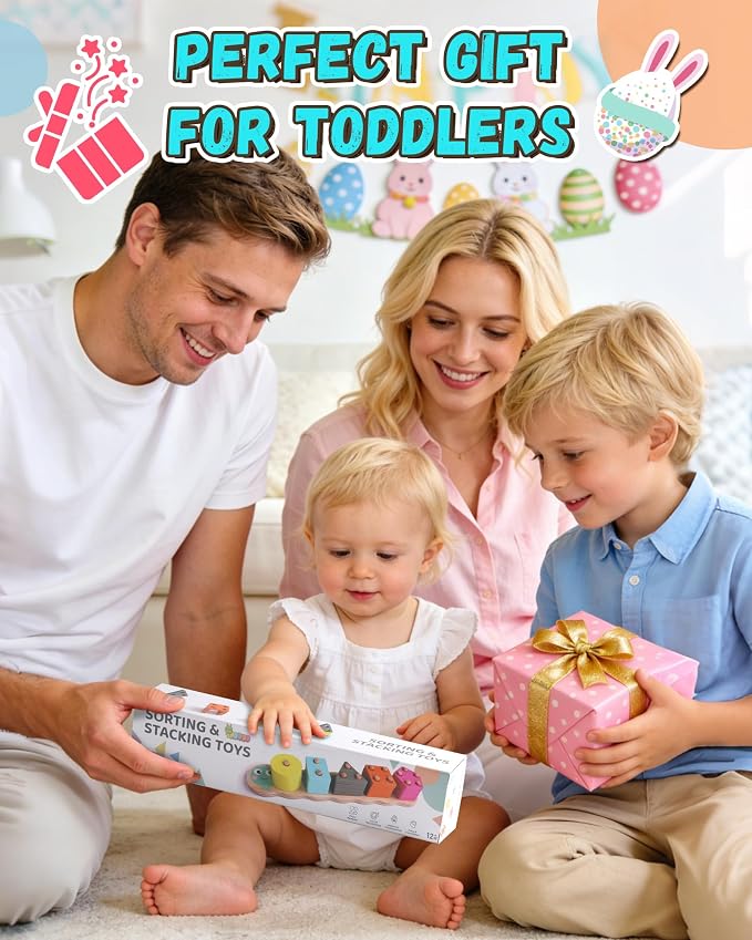 Zeewoo Montessori Toys for 1 2 Year Old Girl Gifts Educational for 1-3 Year Old Caterpillar Wooden Shape Sorter Stacking Toys for Toddlers 2-4 Preschool Learning Toy Birthday Boy Girl Gift