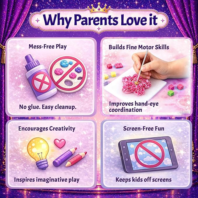 RGIMRTO Poke Art Craft Kit for Kids, 2-in-1 7 Princess +10 Flowers Craft Set with Display Board, Mess Free Craft Activity Birthday Gift for Girls Ages 4, 5, 6, 7, 8, 9,