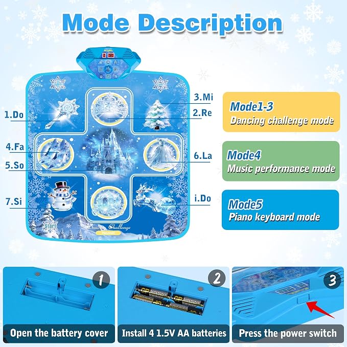 Kusntin Dance Mat for Kids, Adjustable Volume, Built-in Music, 5 Game Modes, Dancing Game Pad for 3 4 5 6 7 8+ Year Old Girls Boys, Dance Toys Gifts, Perfect Xmas Birthday Gifts…