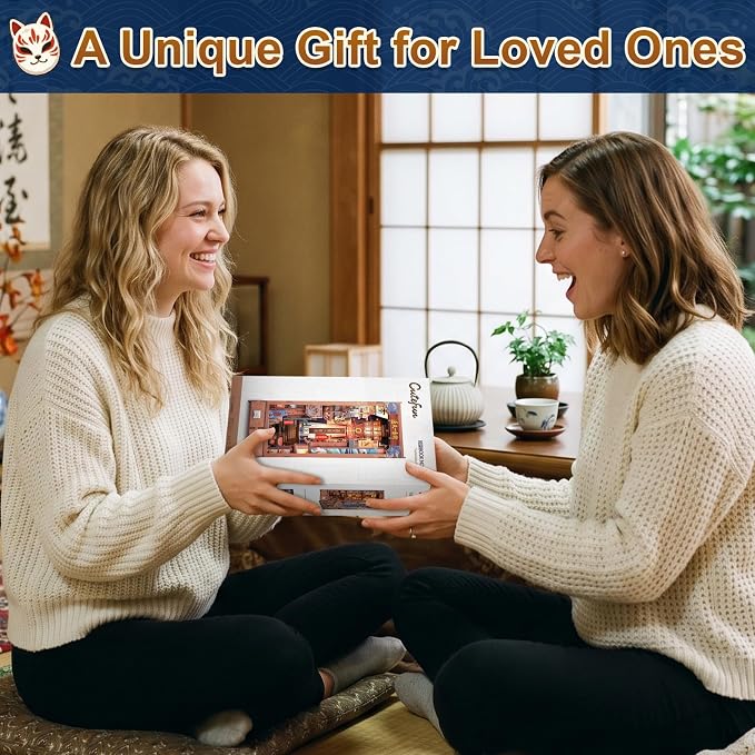 Cutefun Book Nook Kit - DIY Miniature Japanese Osaka Shinsekai Alley | 3D Wooden Puzzle 370 Pcs Bookshelf Insert with LED Light, Vintage Food Street Decor for Adults (Tsutenkaku Ichiban Street)