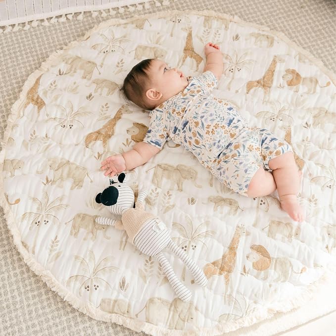 Crane Baby Activity Mat, Baby Play Mat for Boys and Girls, Safari Animal, 40" x 40", Baby Must Haves, Jungle Nursery Decor Infant Play Mat, Tummy Time Baby Floor Mat, Kids Play Mat, Tummy Time Mat