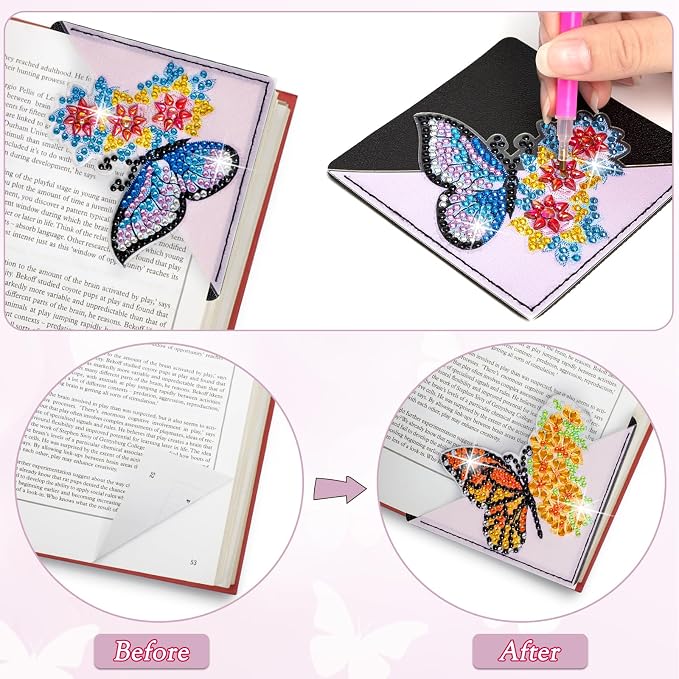 WIVICO 8 pcs Diamond Painting Bookmarks, DIY Diamond Art Kits for Adults, Book Corner - Protecting Bookmark Craft Supplies Kits for Book Lovers (Butterfly)