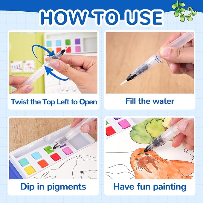 YPLUS Paint with Water Coloring Book for Toddlers, Mess Free Watercolor Painting Set with Brush, 26 Pages & 8 Color Palettes, DIY Art Craft Travel Toy Gift for Kids Ages 1-3 2-4 4-6 (Sea Animals)