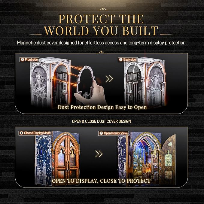 2 Pack DIY Dollhouse Kit, European Sacred Church Miniature with LED Light & Dustproof Design, Easy Assembly Wooden Architecture Craft for Adults Bookshelf Decor Creative Gift