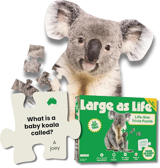 Koala Trivia Puzzle - 50 Piece Life-Size Koala Puzzle with Wildlife Facts on Every Piece | Educational Animal Gift for Kids & Families | Livuzzle