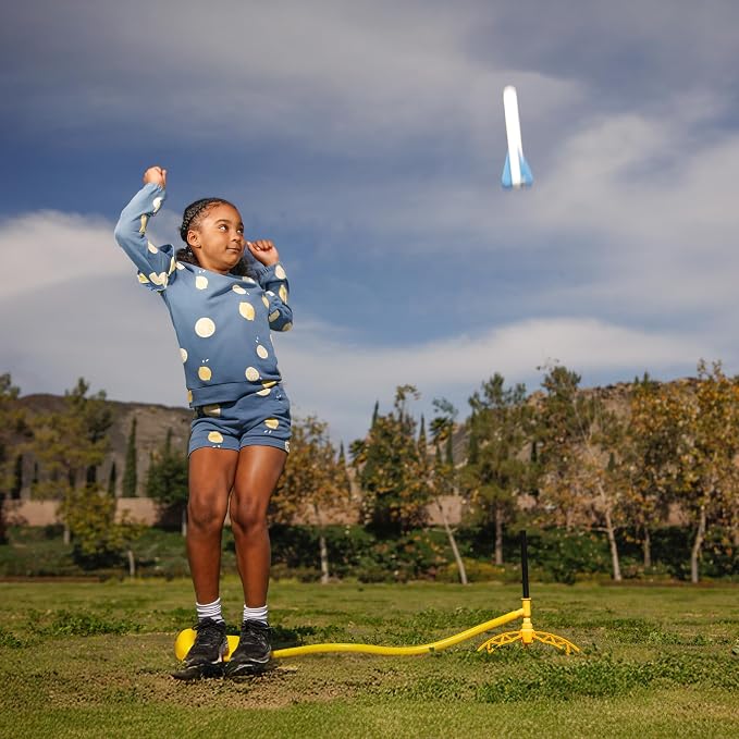 Stomp Rocket Jr Glow Rocket Launcher for Kids - 4 Glow-in-the-Dark Rockets - Outdoor Fun Toy Gift for Boys & Girls - STEM Soft Foam Blaster Set Soars Up to 100 Feet - Ages 3 & Up