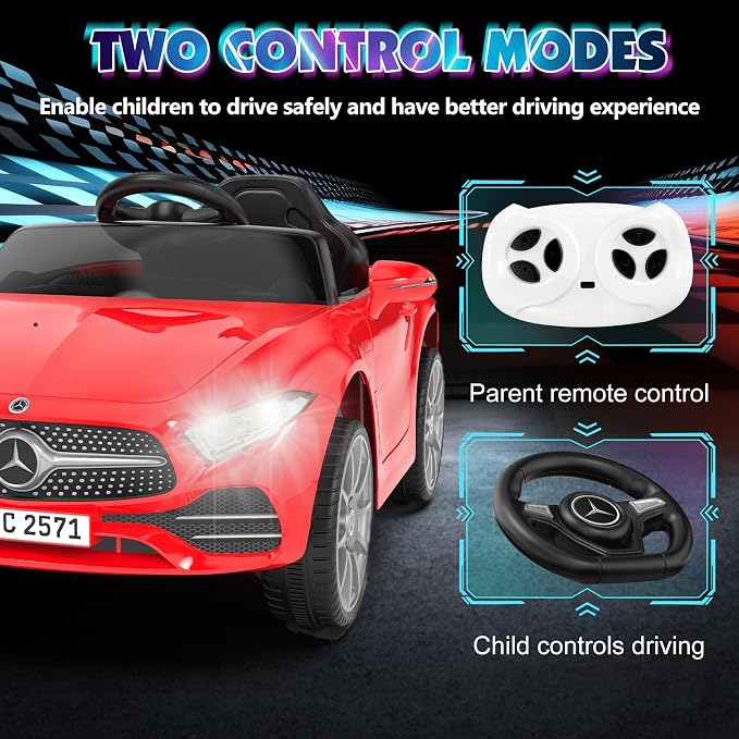 Battery Powered Electric Car Ride On Vehicle Double Doors, Safety Belt,LED Light (SC-Red)