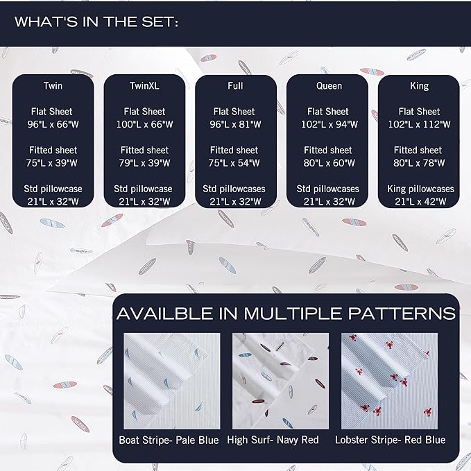 Nautica - King Sheets, Cotton Percale Bedding Set, Casual Bedding Set (Lobster Walk Red, King)