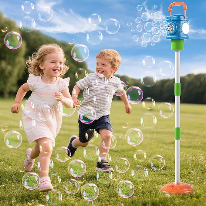 Bubble Machine for Kids, Automatic Bubbles Blower Maker for Kid Toddlers, 2-In-1 Remote Control Street Lamp Bubble Maker with Adjustable Height, Bubble Maker for Wedding Birthday Party Camping Outdoor