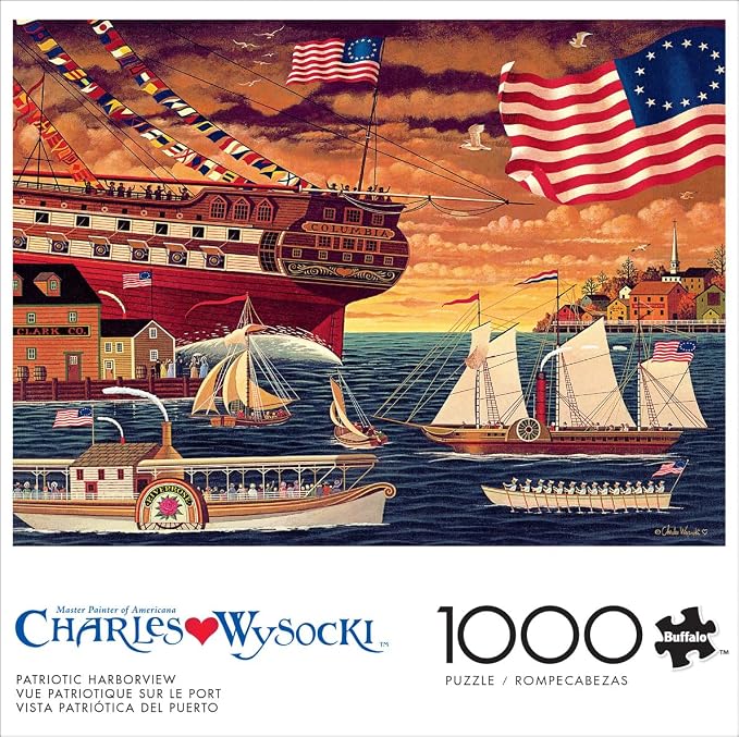 Buffalo Games Charles Wysocki - Patriotic Harborview - 1000 Piece Jigsaw Puzzle - 26.75 x 19.75 in - Reference Poster - Precision Cut Pieces - Adult Jigsaw Puzzles