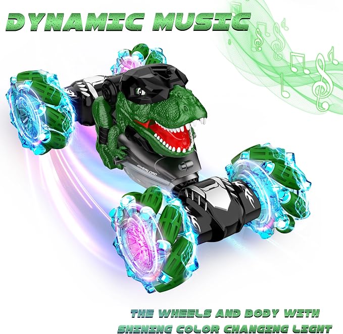 Rcabcar RC Dinosaurs Monster Truck with Light & Music, Gesture Sensing Remote Control Cars, Dinosaur Toy Cars for Kids Boys Girls Toy Gift Age 8 9 10 11 12 yr
