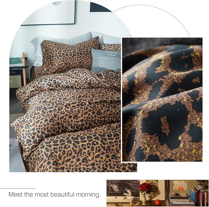 Leopard Print Comforter Set King Soft Fluffy Animal Cheetah Printed Comforter Set 3 Pieces Brown Black Floral Bedding Farmhouse Leopard Pattern King Size Comforter with 2 Pillowcases for All Season