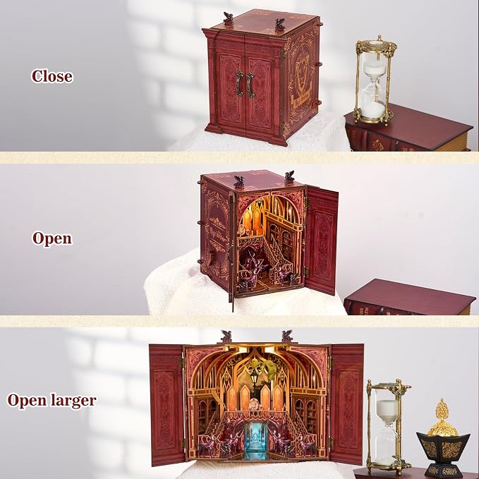 TOYQI Book Nook Kit, Book Nook Kits for Adults, DIY Miniature Dollhouse Kit | DIY Miniature Dollhouse Kit 3D Wooden Puzzle Booknook Bookend with LED Light