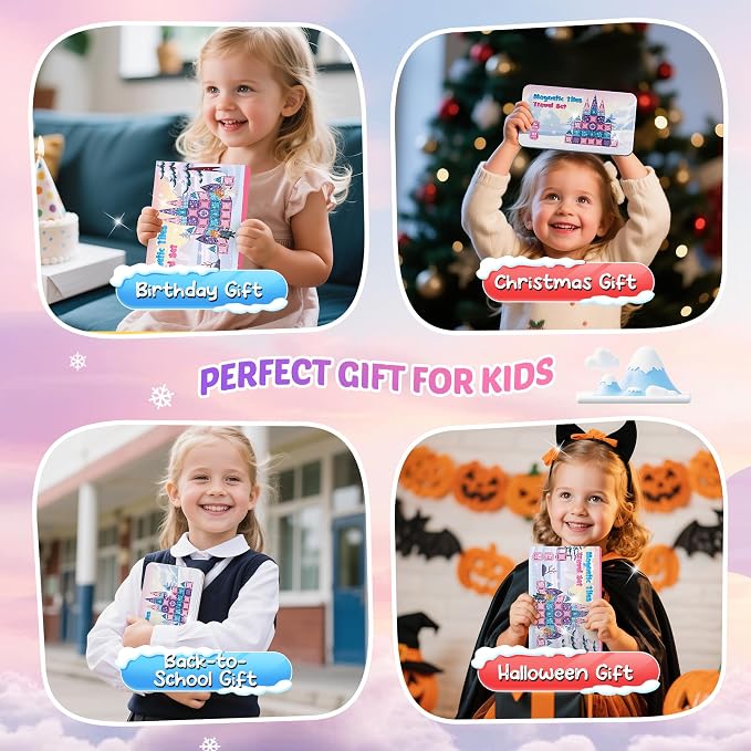 Magnetic Tiles Princess Toys, Princess Castle Travel Magnetic Blocks with Metal Box & 2 Dolls, Mini Magnet Tiles for Girls Pretend Play, Magnet STEM Sensory Gifts for Toddlers 3-5 4-8 8-12 Years Old
