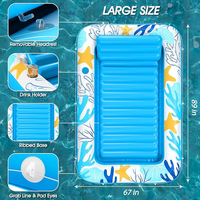 Inflatable Tanning Pool Lounger Float - Jasonwell 4 in 1 Sun Tan Tub Sunbathing Pool Lounge Raft Floatie Toys Water Filled Tanning Bed Mat Pad for Adult Blow Up Kiddie Pool Kids Ball Pit (HD, XXL)