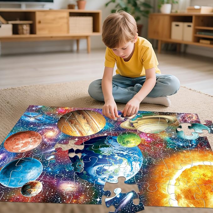 IFLOVE Galaxy Space Floor Puzzle for Kids — 48 Piece Jumbo Outer Space Jigsaw Puzzle, 35 x 24 Inch Large Astronaut Rocket Planet Puzzle, Educational Toy Birthday for Boys Girls Ages 3-8