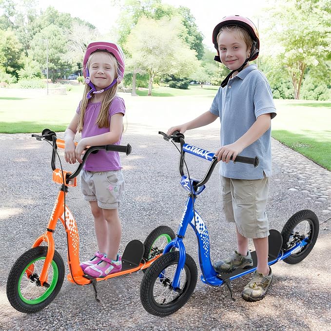 GYMAX Scooter, Kick Scooter for Adults, Teens, Kids with Adjustable Handlebar, 12” Inflatable Wheels, Front Caliper Brake & Non-Slip Deck, Heavy Duty Off-Road Scooter