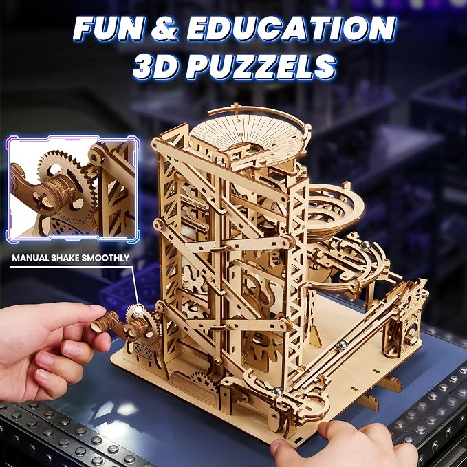 3D Wooden Puzzles for Adults: 330 pcs 3D Mechanical Wood Marble Run with Roller Coaster Model Kit for Brian Teaser to Build - Christmas Hobbies Craft Kits Puzzles for Adults Home Decor Gifts