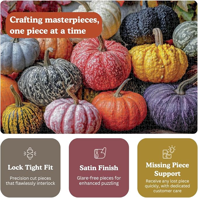 Cross & Glory - Harvest for The Table - 1000 Piece Jigsaw Puzzle for Adults | Colorful Pumpkins, Gourds & Autumn Leaves | Premium Quality Adult Puzzle