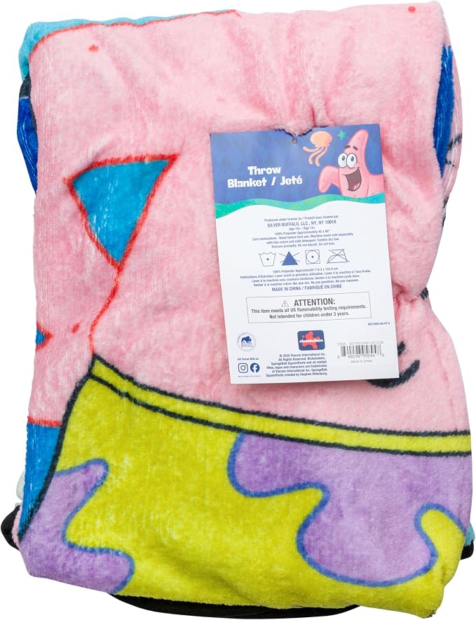 Silver Buffalo Spongebob Squarepants Featuring Patrick in Fishnets and Boots 45" x 60" Fleece Throw, Soft and Cozy Blanket, 185 GSM