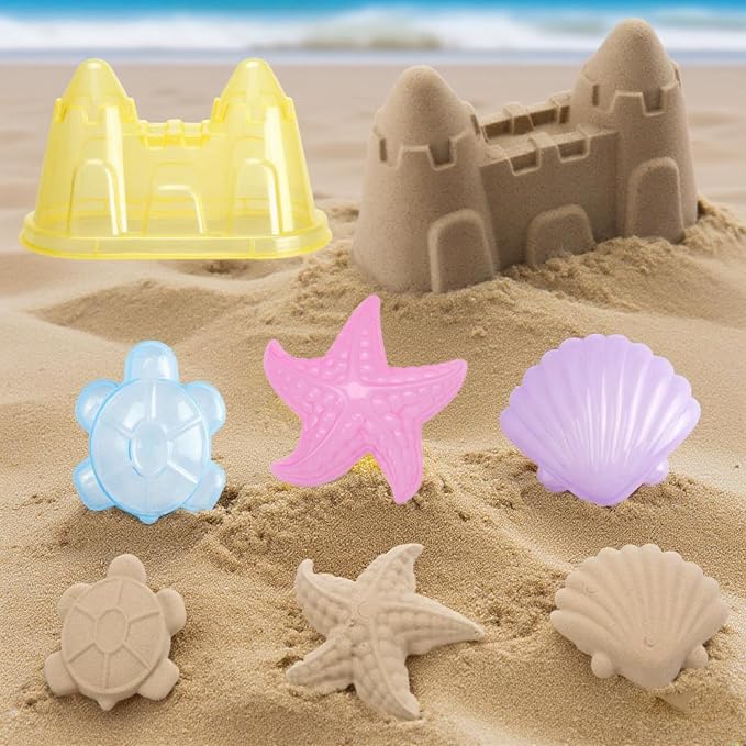 LotFancy 10PCS Sand Toys for Toddlers 1-3 3-5, Pink Beach Toys Set for Girls 18M+, Translucent Sand Castle Molds, Bucket, Sifter, Shovels & Watering Can, Durable Sandbox Toys for Kids