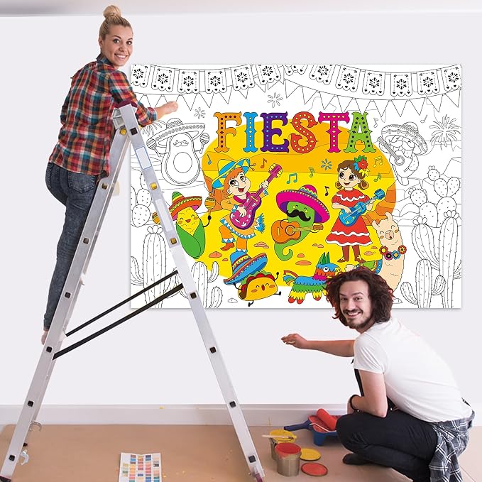 ZOIIWA Large Mexican Fiesta Coloring Poster Giant Coloring Sheet Page De Mayo Tablecloth Big Taco Jumbo Books for Craft Activity Game Home Birthday Party Decorations Supplies Favor 31.4 x 43.3 Inch