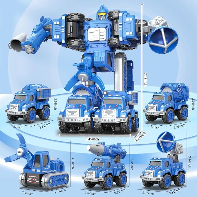 Toys for 3 4 5 6 Year Old Boys– 5-in-1 Detachable Construction Vehicles Set–Transform Robot Kids Toys Cars– Easy DIY Toys for Ages 5+ – Gifts for Boys Girls Birthday Christmas Easter