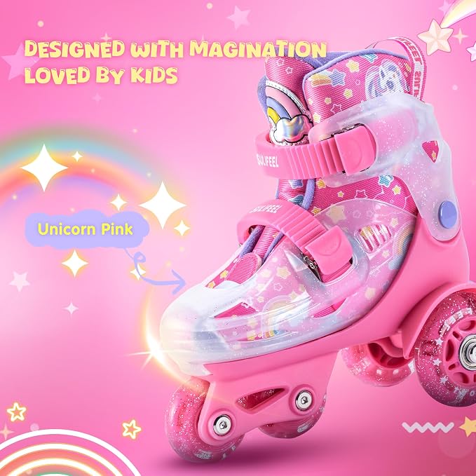 SULIFEEL Adjustable Roller Skates for Girls Boys Kids,Fun Illuminating Light Up Flash Wheels Three-Point Type Balance Suitable for Beginners Indoor Roller Skating