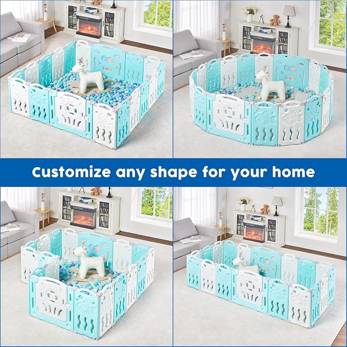 Albott 22 Panels Kids Safety Play Center Yard Baby Playpen Kids Activity Centre Indoor or Outdoor, Portable Play Yard with Gate for Babies, Infant, Toddlers Blue (20 Panels+1 Gate+ 1 Game Board)