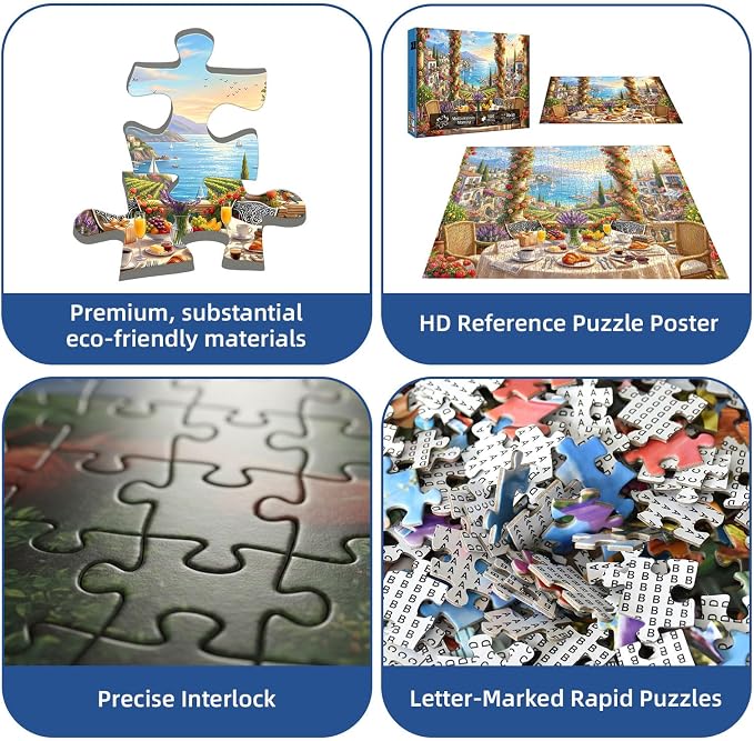 Mediterranean Morning Puzzles for Adults 1000 Pieces,Challenging Jigsaw Puzzles for Adults,Difficult Impossible Puzzle for Family Game Night,Recycled Paper Jigsaw Puzzle,Gifts for Boys Girls
