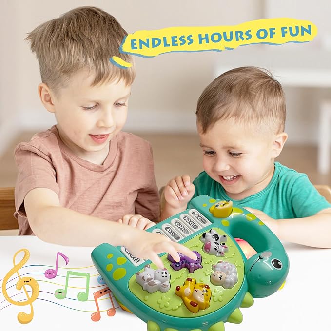 Baby Piano Drum Music Toy 6-12 Months, Dinosaur Light Up Musical Keyboard Animal Sound, Toddler 12-24 Early Learning Educational Interactive Infant Toys Girl Boy Gift 1 Year Old