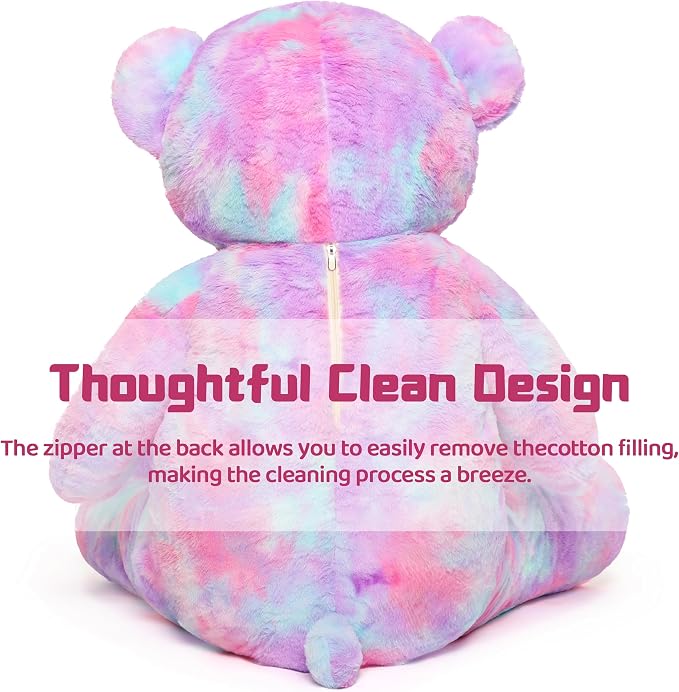 Tezituor Big Teddy Bear,52'' Giant Stuffed Animal Plush,Rainbow Purple Soft Plush Toys Gifts for Valentine, Christmas, Birthday