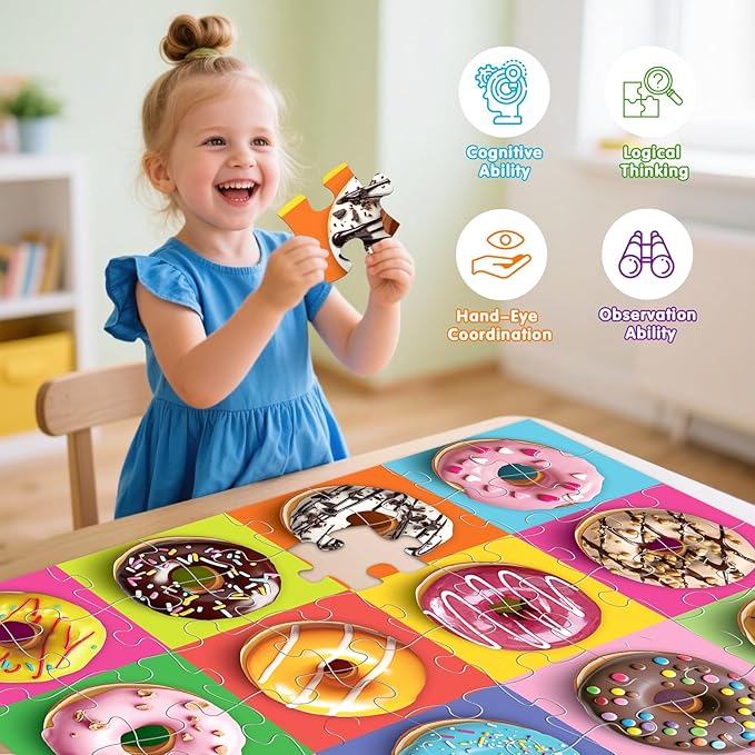 Jumbo Floor Puzzle for Kids,48 Piece Colorful Donuts Jigsaw Puzzles,Learning Educational Toys for Toddlers Ages 3-5,Children Gift for Boy Girl Ages 4-8
