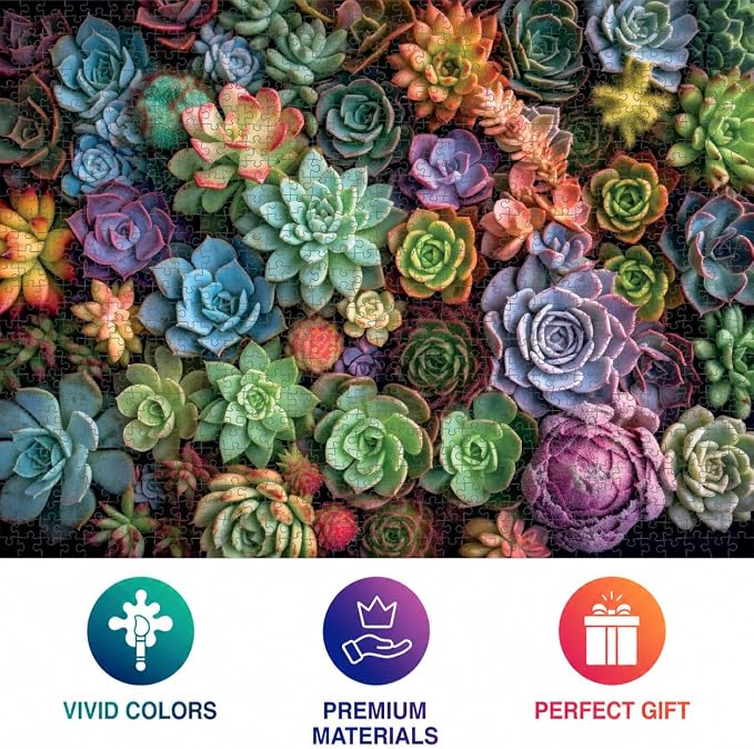 Cross & Glory - Succulent Symphony - 1000 Piece Jigsaw Puzzle for Adults | Premium Quality Colorful Artwork | Succulent Plant Puzzle