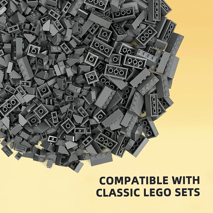800 Pieces Building Bricks, 5 Sizes Building Pieces, Classic Slope Block Bulks - Compatible with All Major Brands, Dark Grey