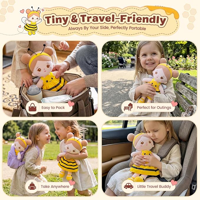 OUOZZZ 12.6" Soft Baby Doll - Toys for 1 Year Old Girl Ideal Birthday Baby Girl Gift, Snuggle Buddy for Infants Yellow Bee Dress