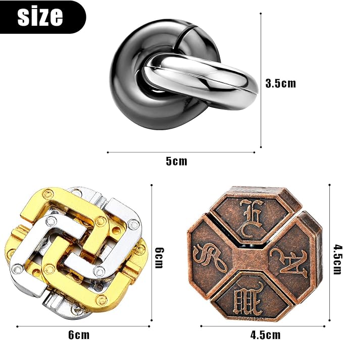 Skylety 3 Pieces Metal Puzzles Brain Teasers Christmas 3D Metal Puzzles Gift for Adults & Teens Iq Logic Games Unlock Interlocking Knot Puzzle Hard Educational(Stylish Style)