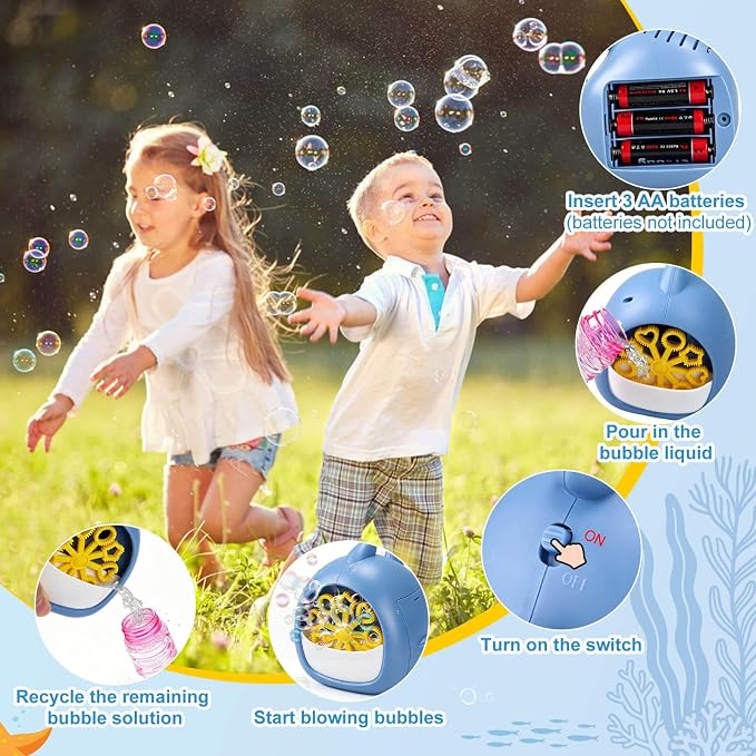JONEG Bubble Machine Toys for Kids 3-8 Years Old - Bubble Blower Maker with Solutions, Outdoor Toy, Birthday Gift for 3 4 5 6 7 8 Year Old Girls Boys Toddlers