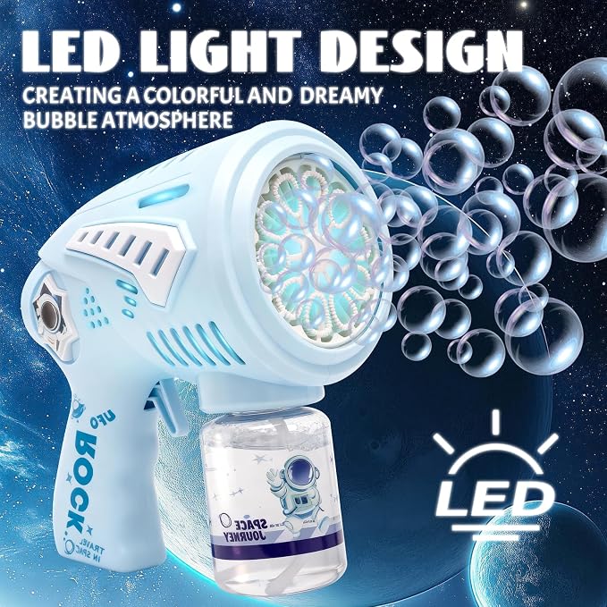Space Journey Bubble Gun, Type-C Rechargeable Astronaut Bubble Gun, Automatic Bubble Machine with Led Light. Suitable Toy Gifts for Kids Aged 3-15, Suitable for Outdoor and Indoor Party Toys