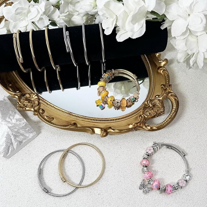 Exway 10 Pcs Elastic charm Bracelet chain Stainless Steel Cable Wire Twisted Cuff Bangle Bracelet Gold charm Bracelets Kit for Crafts DIY Women Jewelry Making